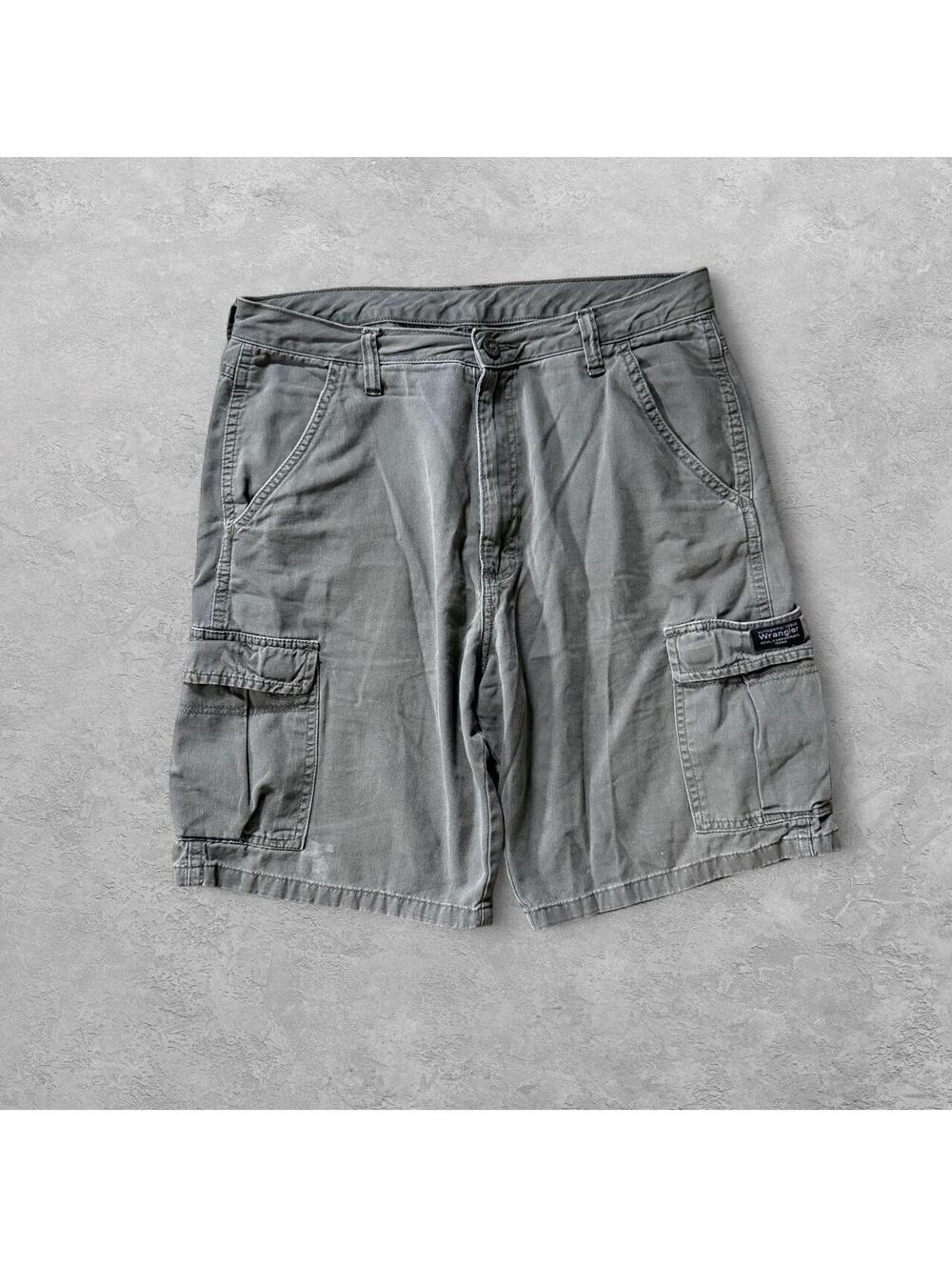 Vintage Wrangler Charcoal Grey Cotton Canvas Cargo Shorts - Sz 33